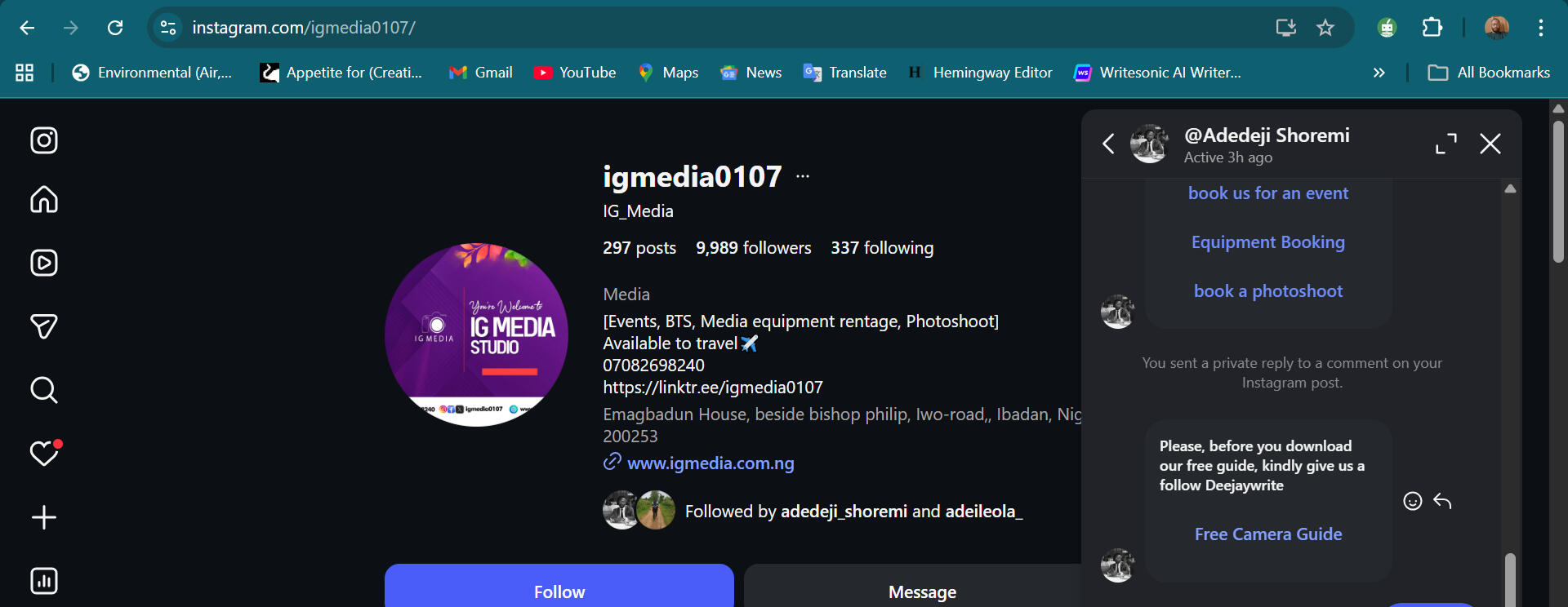 Once anyone comments they get a message to follow and link ➡️