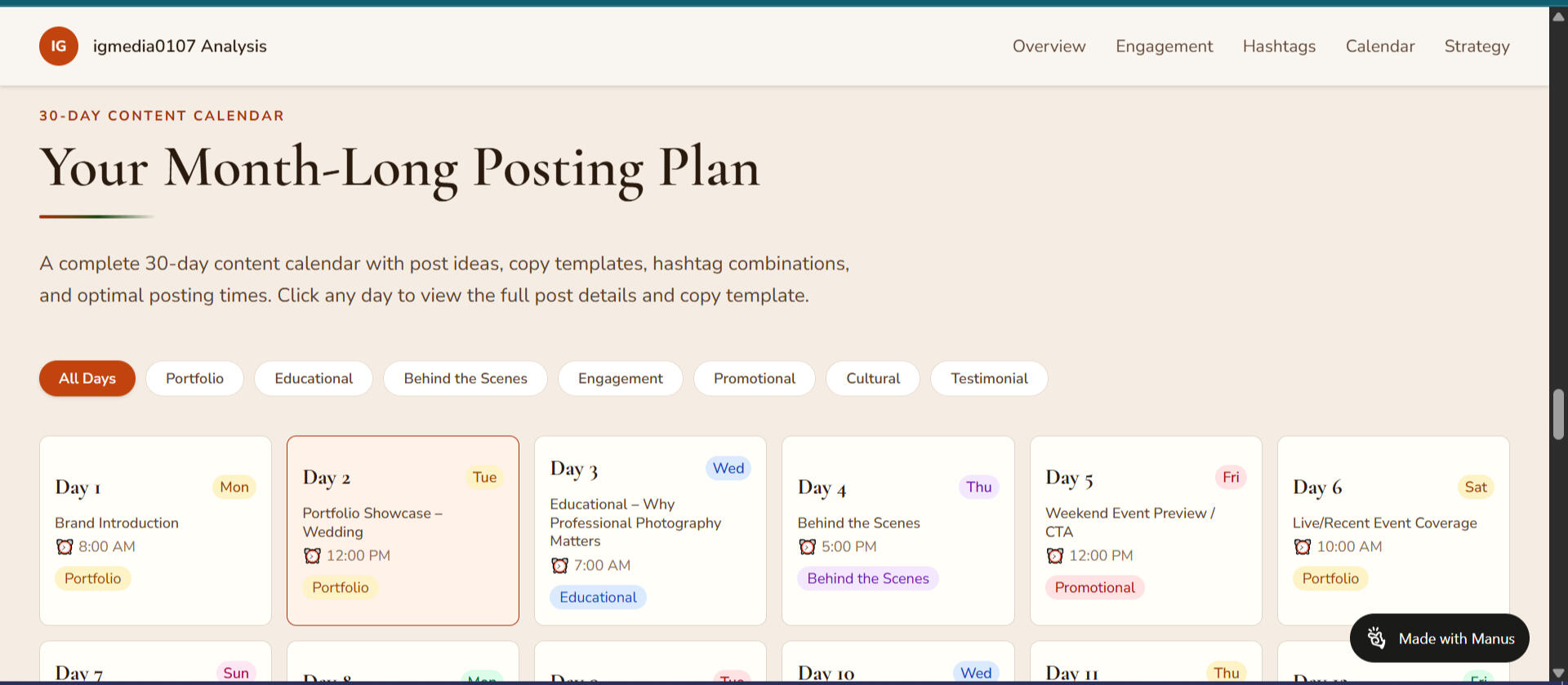 After my research i was able to generate a 30 day cotent calender➡️