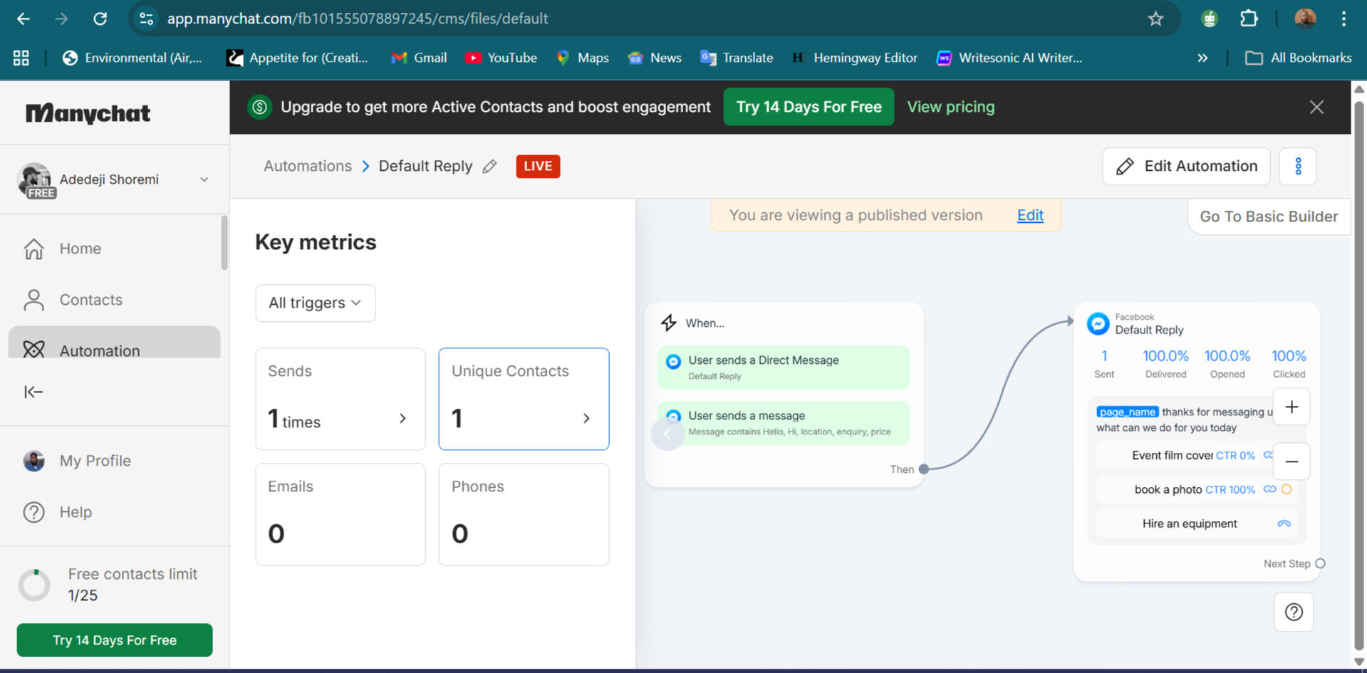 automated direct message setup for facebook➡️